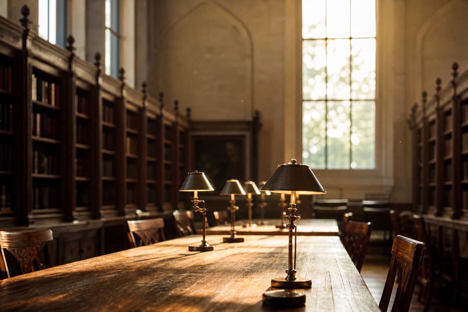 A sunlit library reading room
